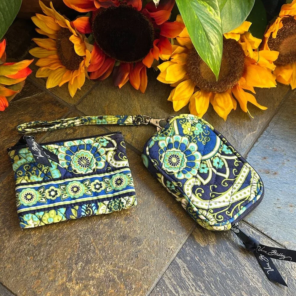 Vera Bradley Wristlet and Coin Purse Bundle in Rhythm and Blues Pattern